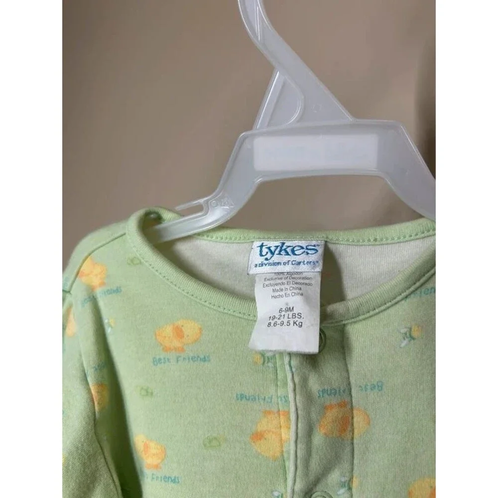 Vintage Tykes Carter's 6-9M Baby Green Duck Bee Print Footed Snap Pajamas